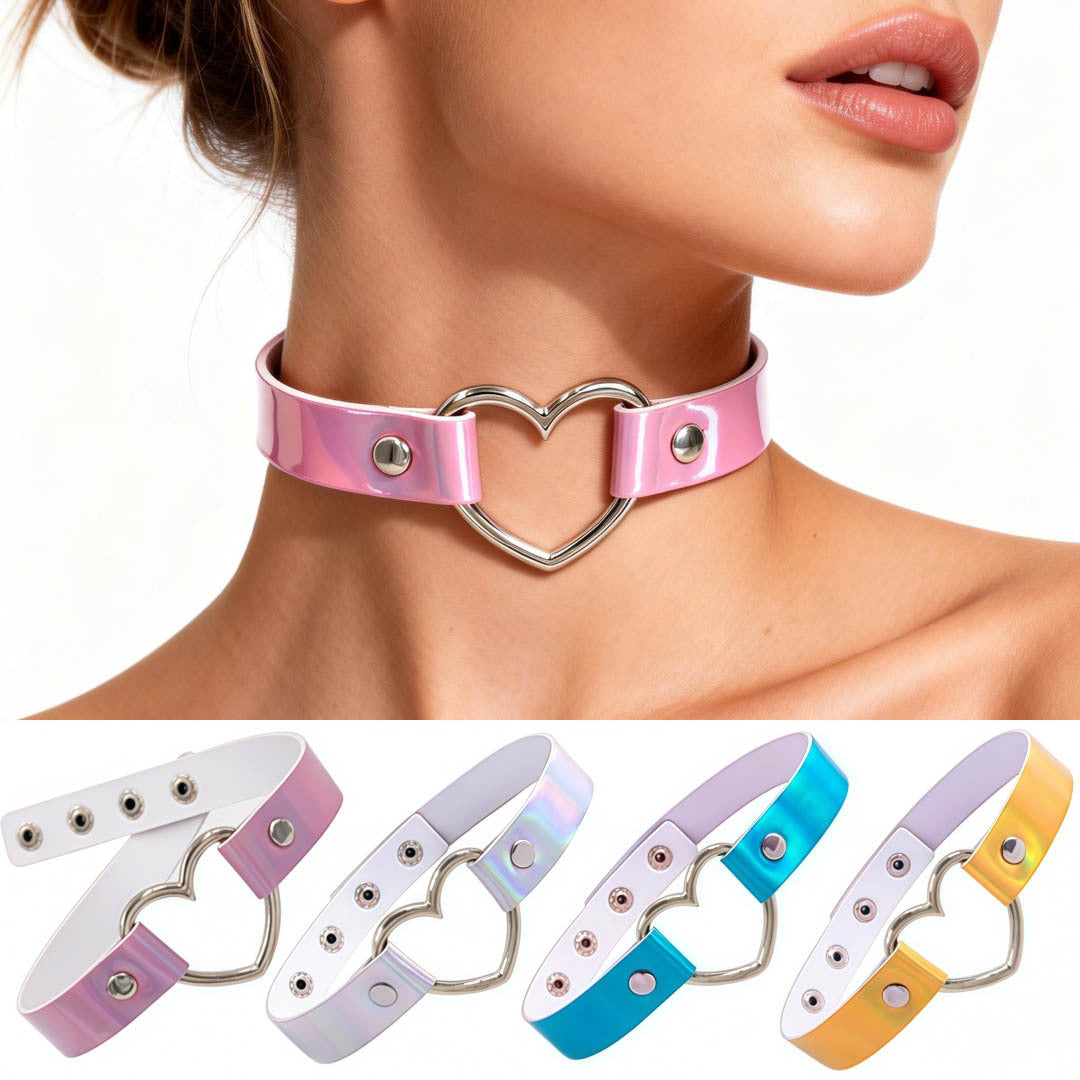Laser Peach Heart-shaped Luminous Neckband Clavicle Necklace