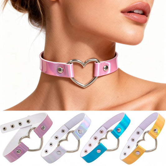 Laser Peach Heart-shaped Luminous Neckband Clavicle Necklace