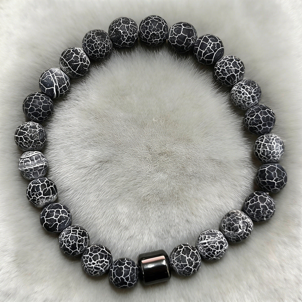Men's Beaded White Turquoise Haematite Tigereye Volcanic Rock Map Stone Bracelet