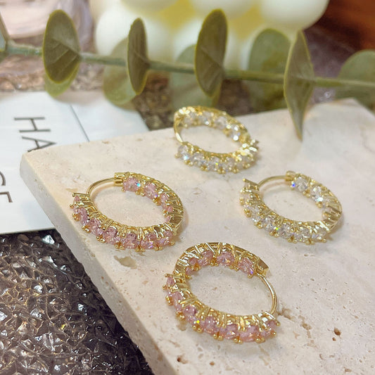 Luxury Pink Zircon Circle Ear Clip Niche Design Personality Earrings