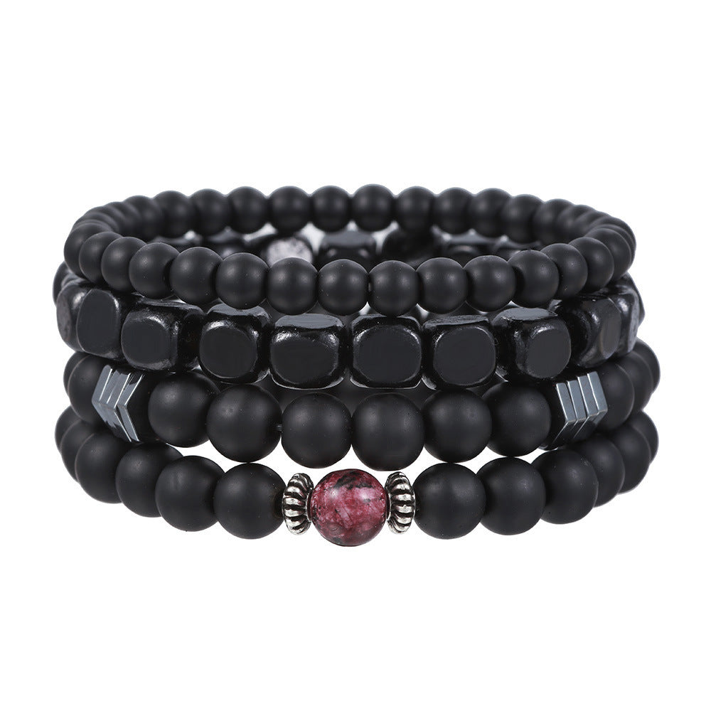 Men's Personality Handmade Beaded Black Frosted Wooden Bracelets