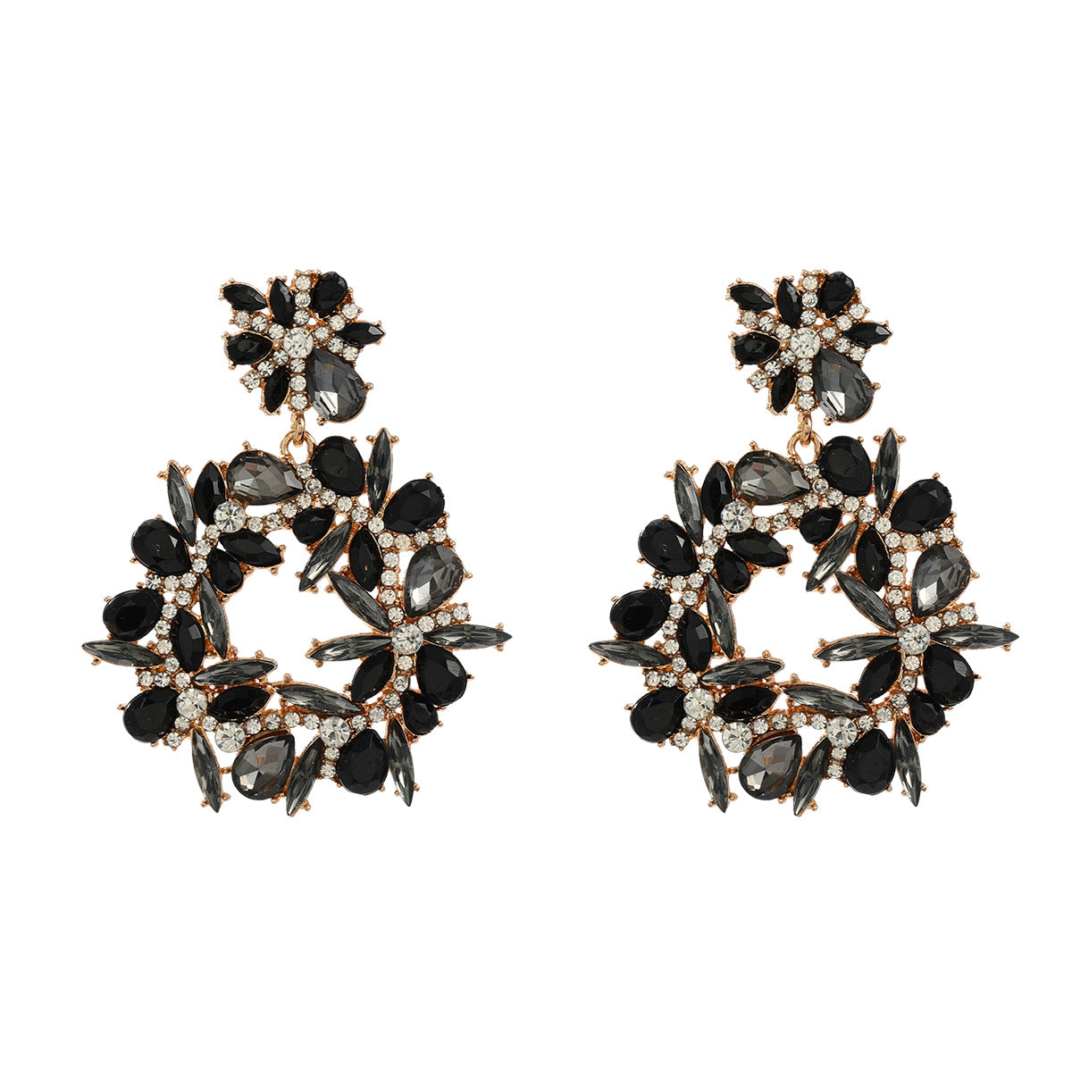 Colored Diamond Exaggerated Alloy Round Flower Earrings