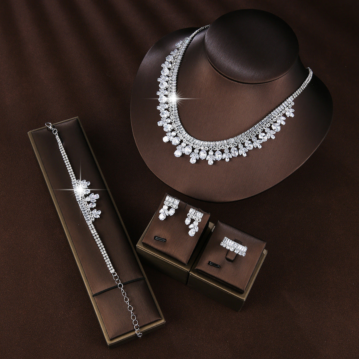 Bridal Copper Micro Inlaid Zircon Wedding Jewelry Set