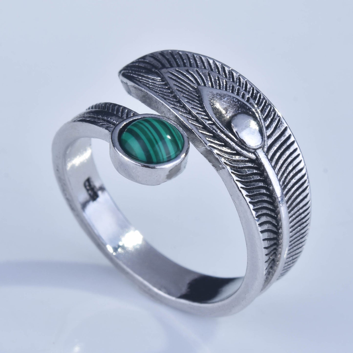 Women's Sier Plated Vintage Malachite Opening Accessories Rings