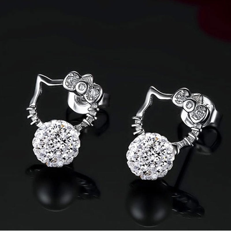 Boucles d'oreilles entièrement serties de bijoux pour femmes, Style plaqué argent