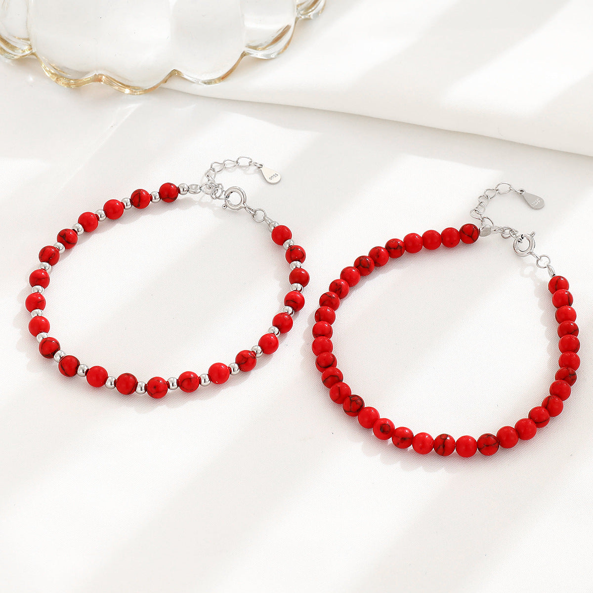 Women's Red Turquoise Sliver Beads Temperamental Minority High-grade Ornament Bracelets