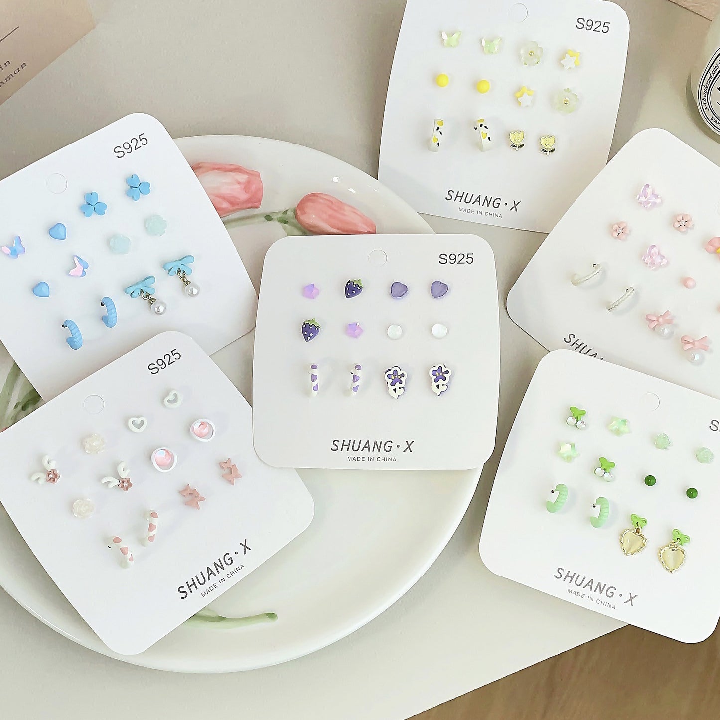 Color Shaped Ear Set Sweet Niche Mori Earrings