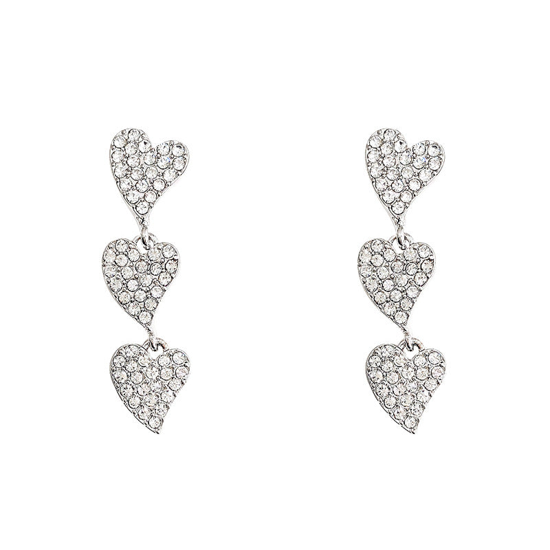 Design Heart-to-heart Fully Jeweled Loving Heart Tide Light Luxury Earrings