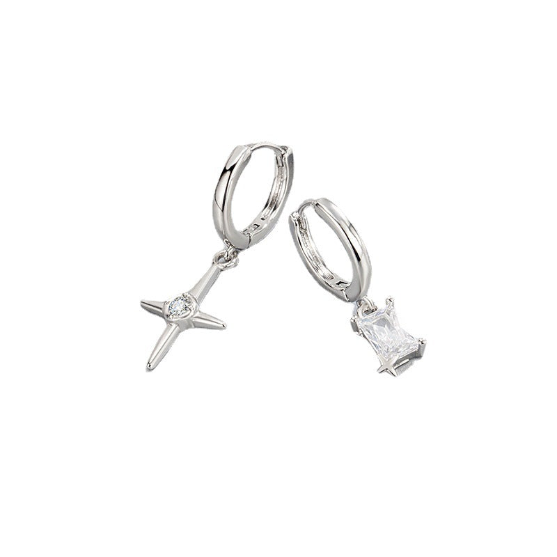 Women's Square Diamond Asymmetric Clip Trendy Cold Niche Ear Buckle