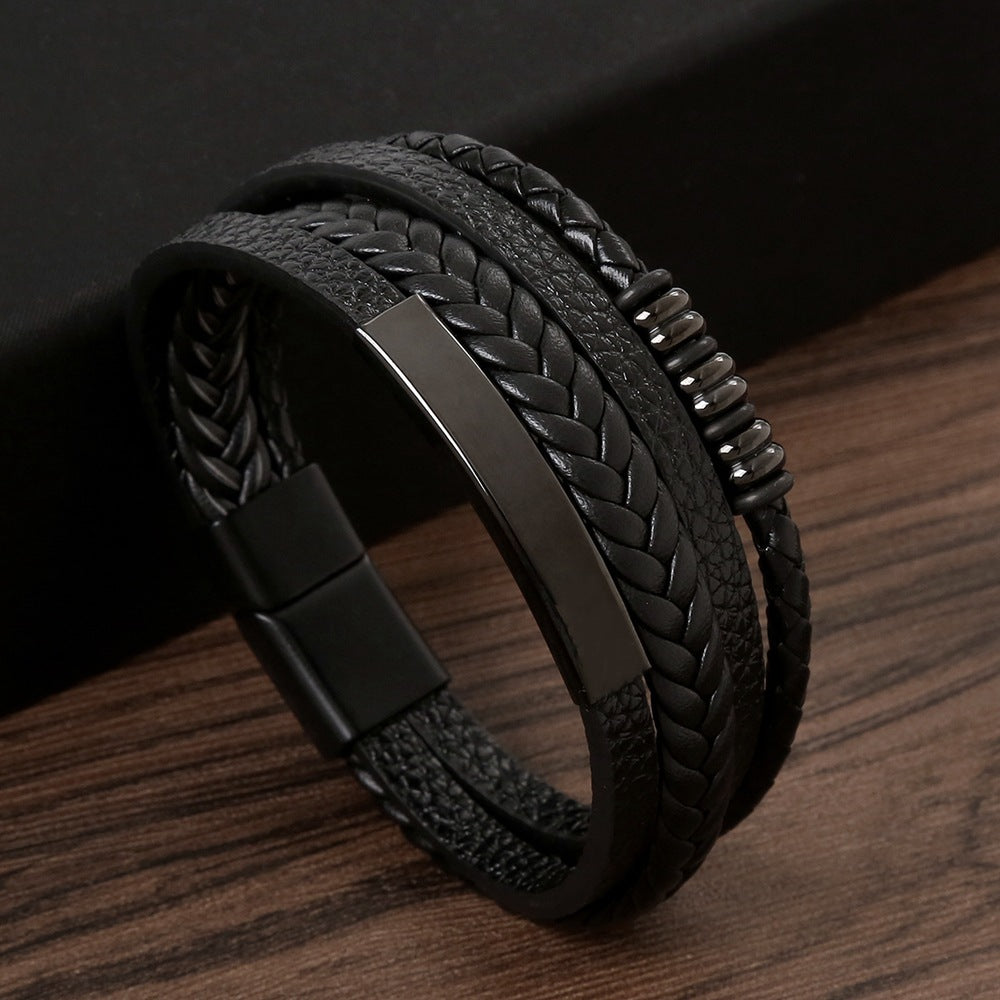 Men's Steel Magnetic Buckle Leather Cowhide String Bracelets