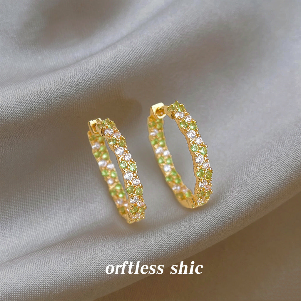 Style High-grade Colorful Zircon Geometric Round Earrings