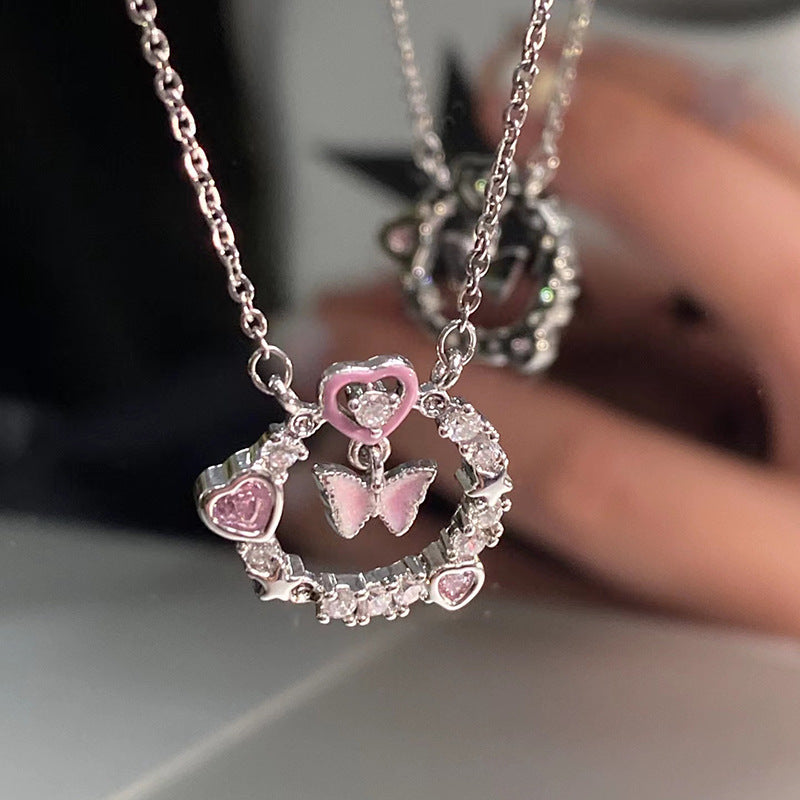 Love Heart Diamond Pendant Butterfly Version Necklaces