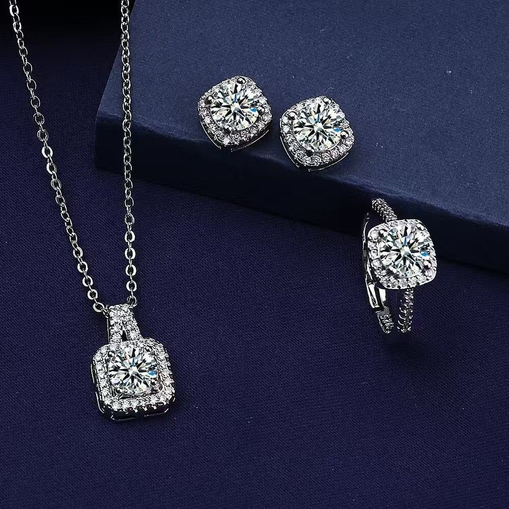 Inlaid Zircon Ear Female Live Broadcast Clavicle Jewelry Set