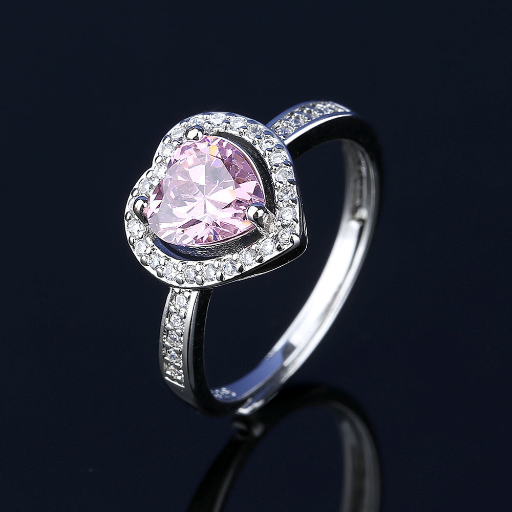 Women's Crystal Zircon Suit Fashion Love Heart-shaped Ring