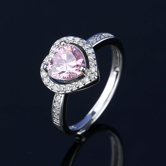 Women's Crystal Zircon Suit Fashion Love Heart-shaped Ring