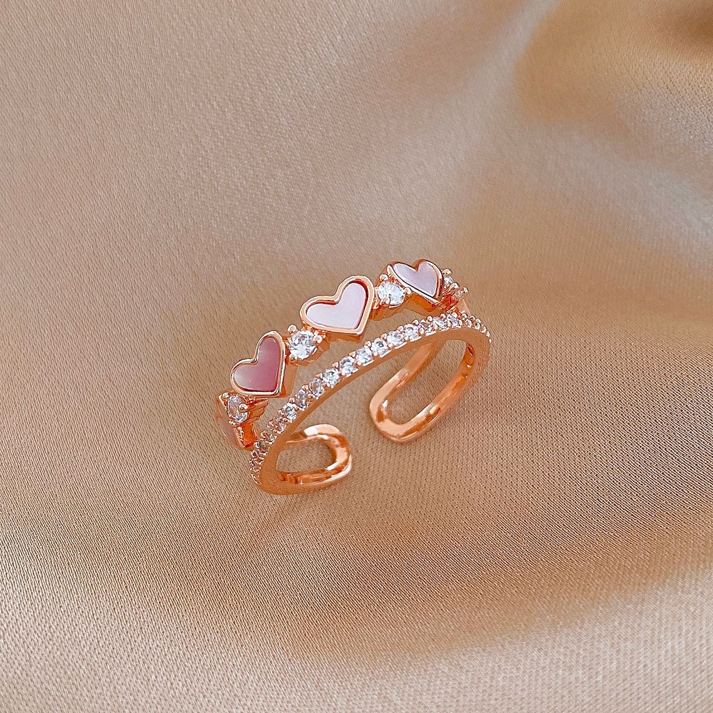 Double Layer Heart-shaped Open Niche High Sense Index Finger Fashion Ring