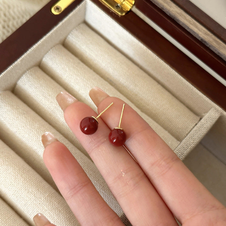 Women's Red Bead Ear French Style Retro Minority Earrings