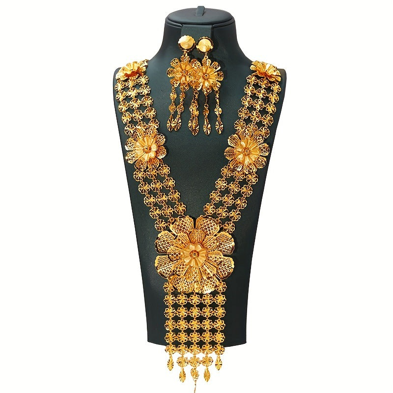 Women's Gold-plated Hollow Flower Tassel For African Jewelry Set
