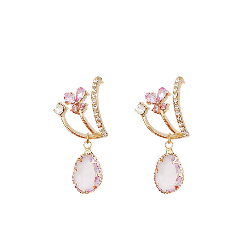 Boucles d'oreilles de tempérament de niche féminine papillon en diamant rose