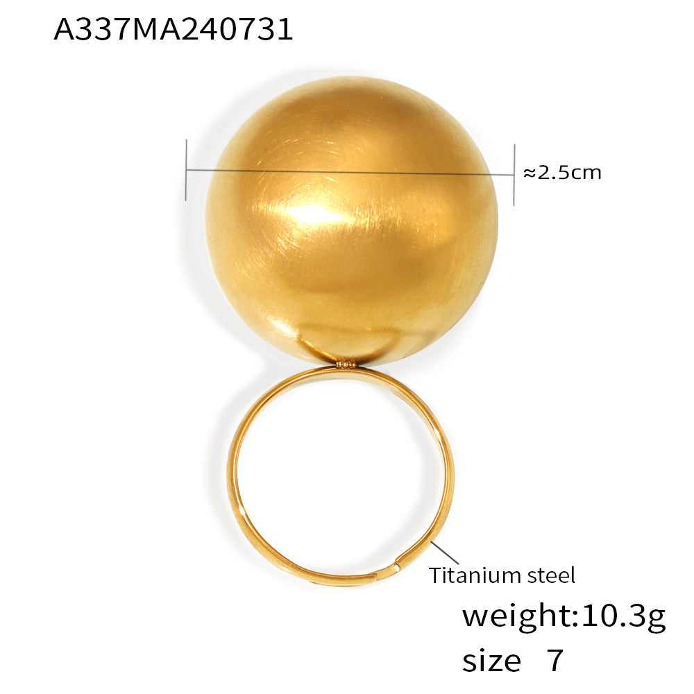 Glaze Large Ball Fashionable Atmosphere Titanium Steel Gold Ring