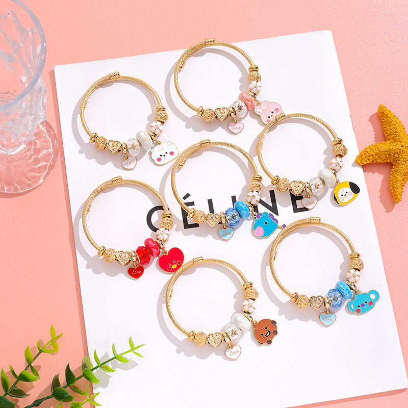 Style Stainless Steel Female Fashion Less Group Cartoon Love Gold Bracelet