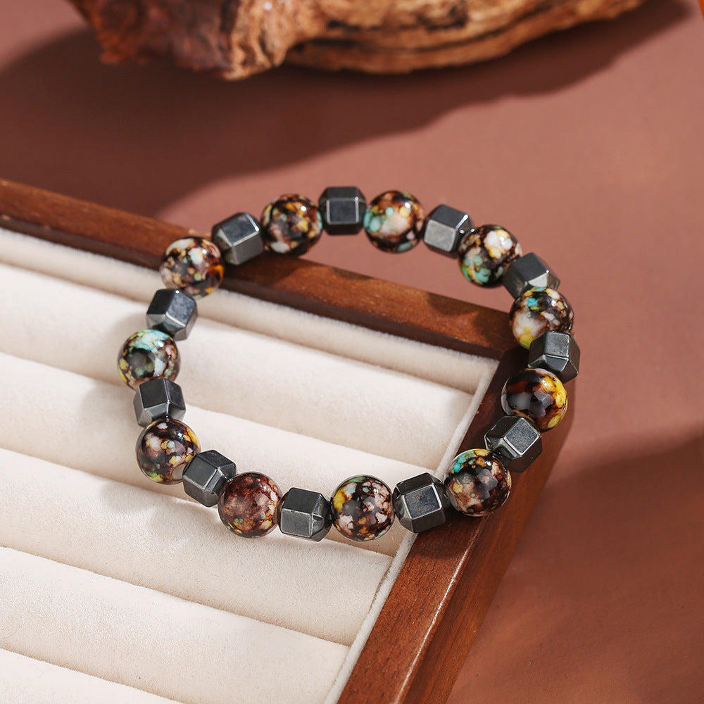 Men's Irregular Haematite Stitching Hip Hop Design Versatile High Bracelet