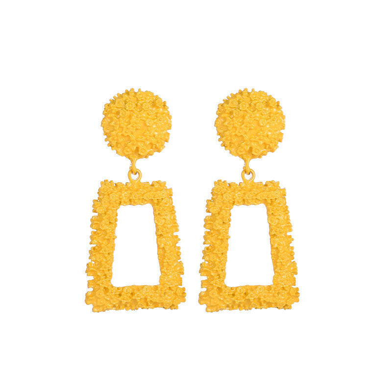 Profile Generous Frosted Hipster Geometric Creative Personality Relief Trapezoidal Long Stud Earrings