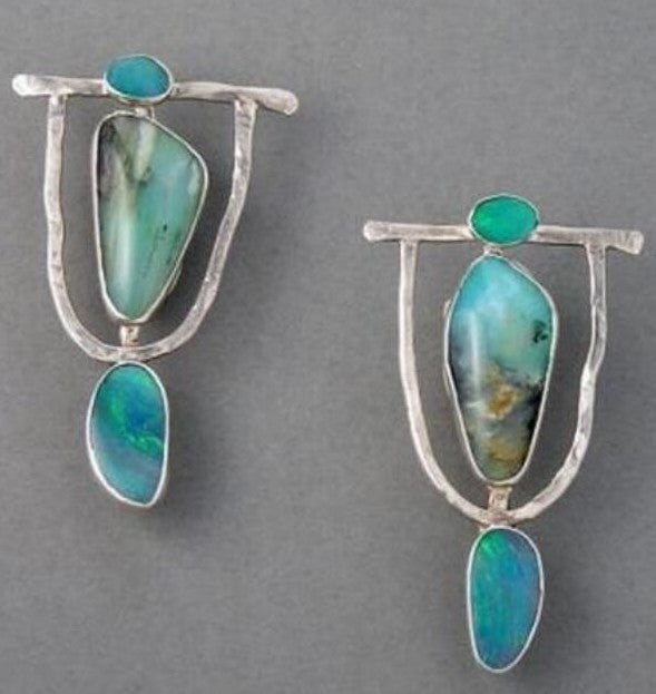 Inlaid Sea Blue Topaz Female Creative Rotational Water Drop Earrings
