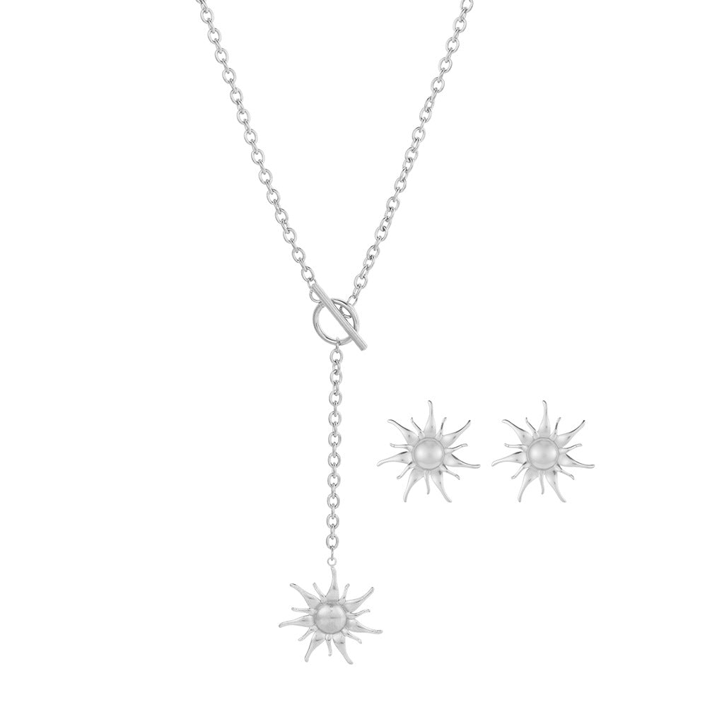 Women's Golden Sun Buckle Design Y-shaped Suit Simple Jewelry Set