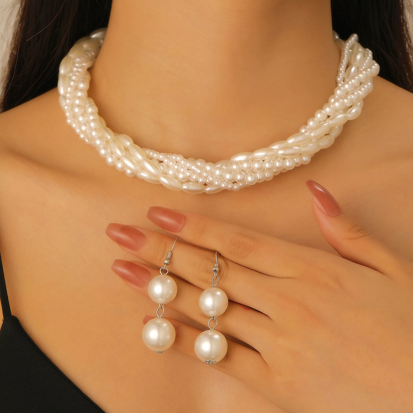 High-grade Rhinestone Ball White Pearl Female Jewelry Set