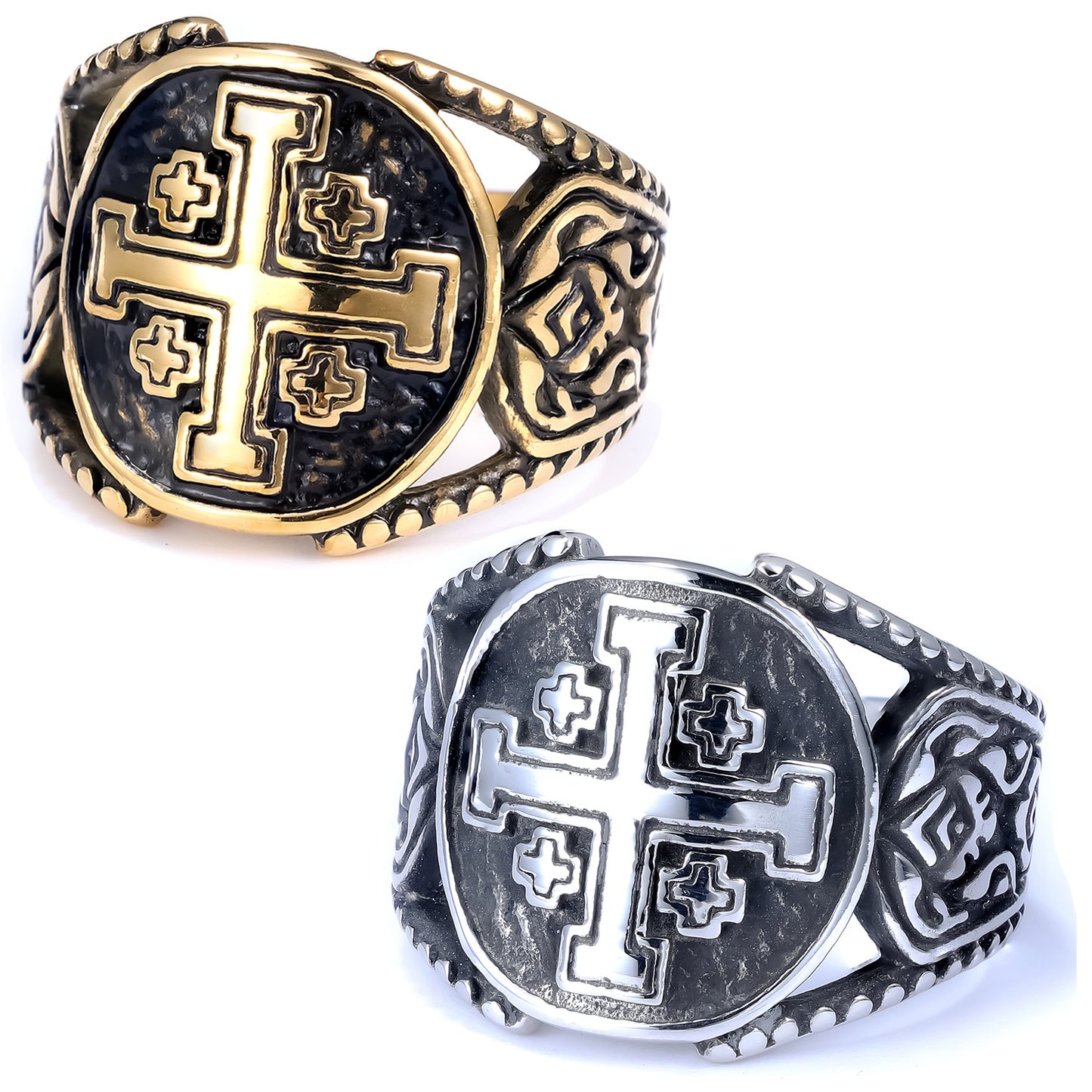 Men's Aesthetic Lorin Cross Black Polished Stainless Ring