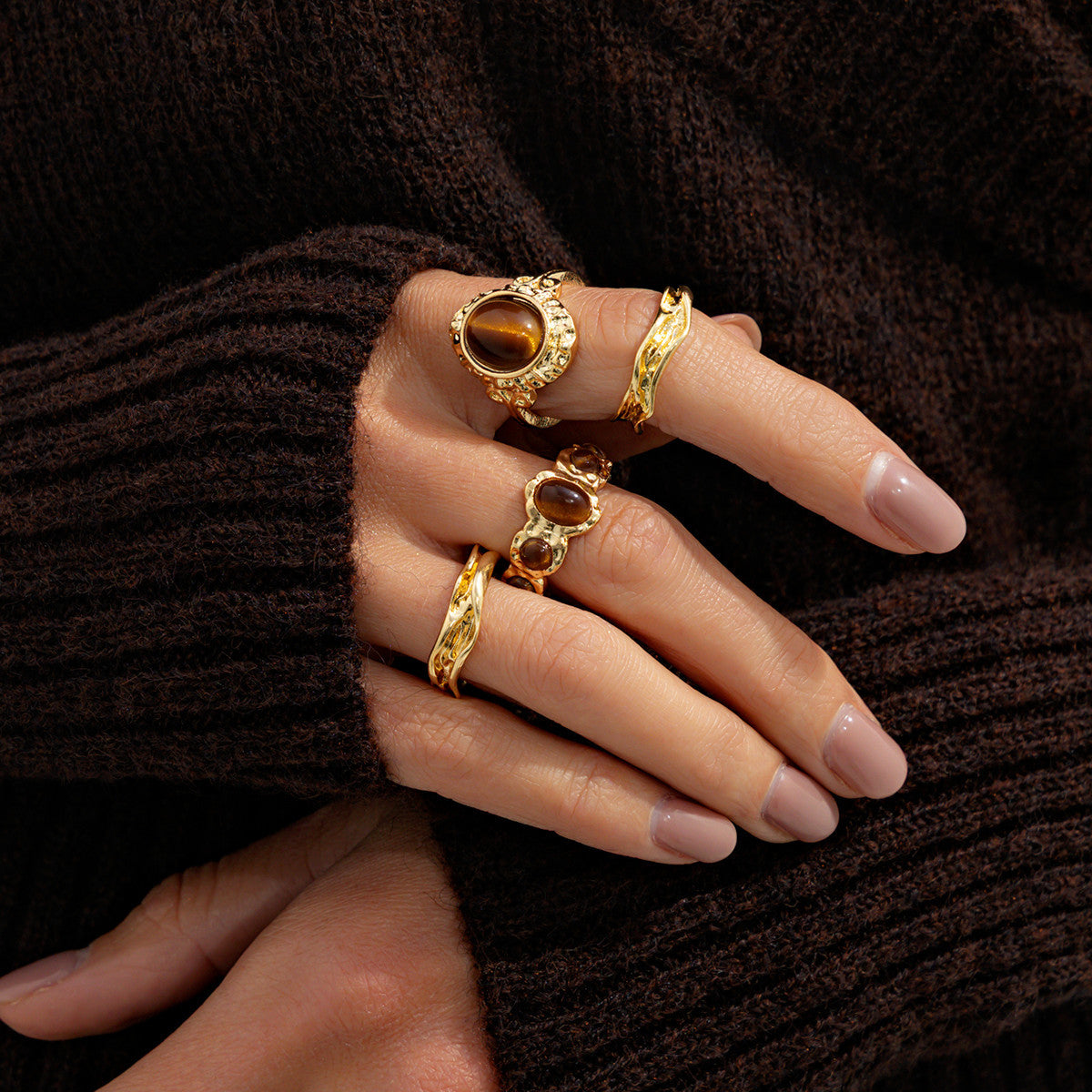 Retro Style Gemstone Tigereye Fashion Metal Ring