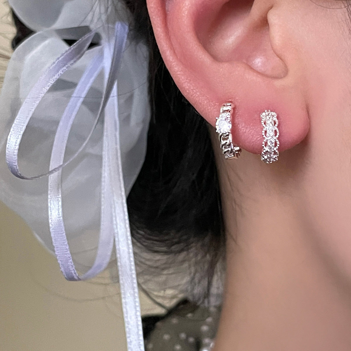 Women's Style Lace Zircon Niche Hollow Design Clip Korean Refined Wild Ear Buckle