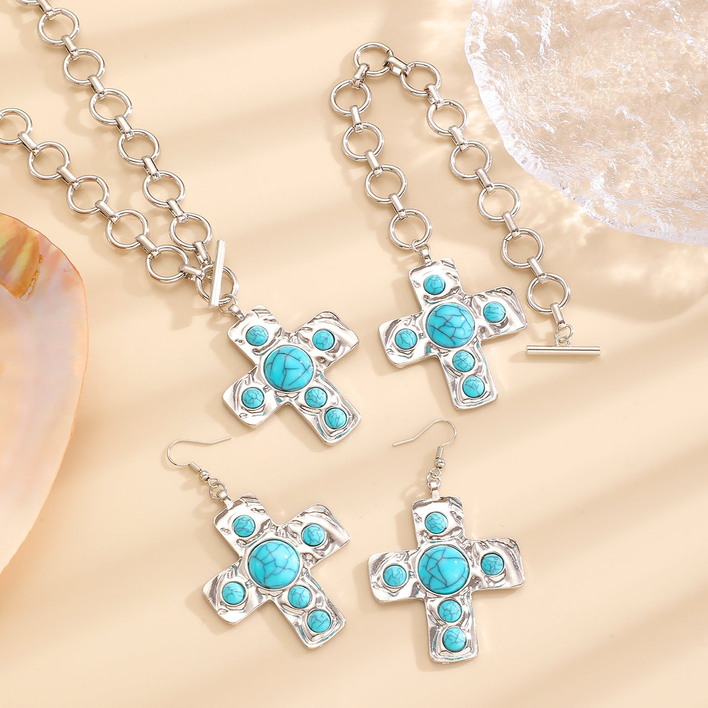 Women's Retro Exaggerated Cross Inlaid Turquoise For Bracelets