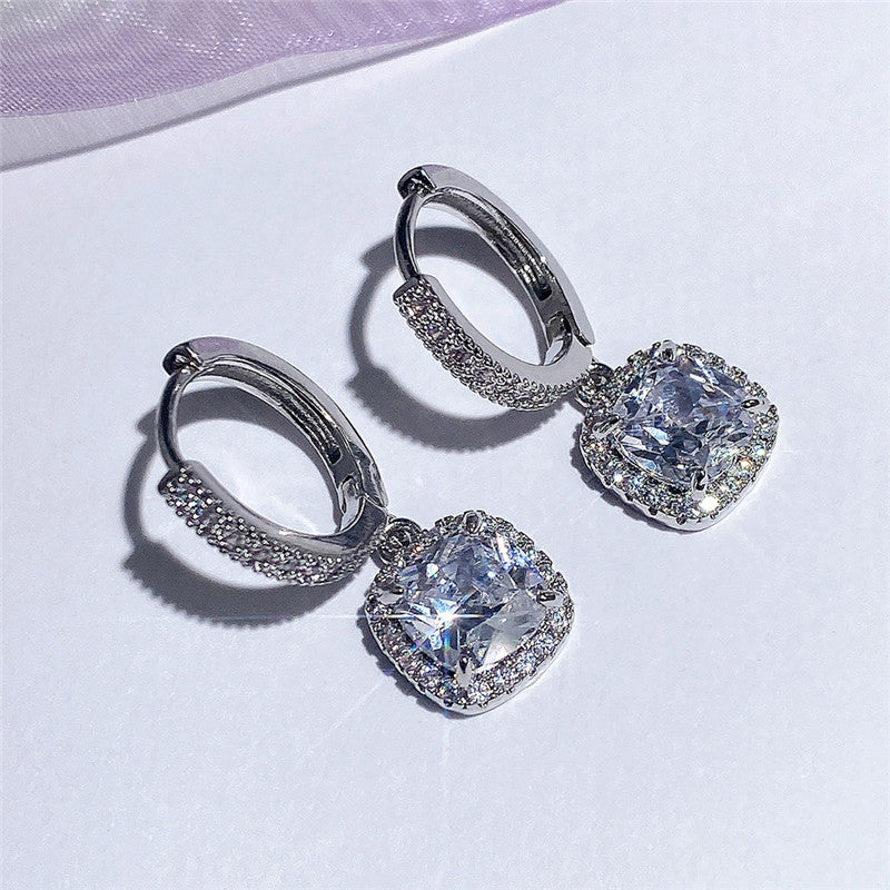 Women's Fashionable Bright Square Diamond Zircon Affordable Earrings