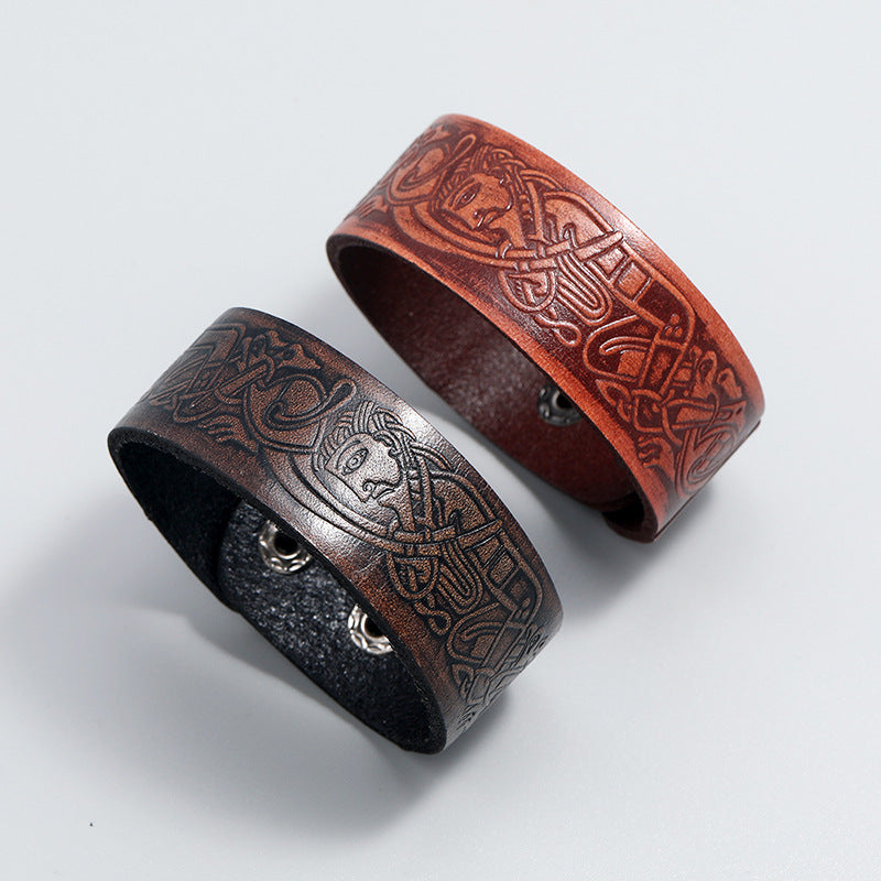 Men's Pattern Retro Cattle Leather Personality Ornament Bracelets