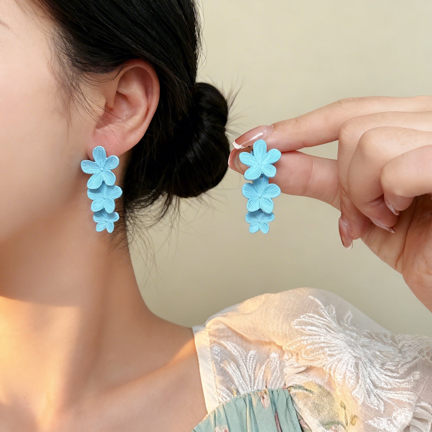 Coil Korean Style Mori Light Blue Small Pattern Eardrops Fresh Earrings