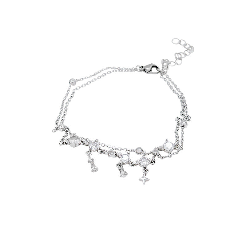 Korean Style Super Flash Zircon Female Light Luxury Minority Double Bracelets