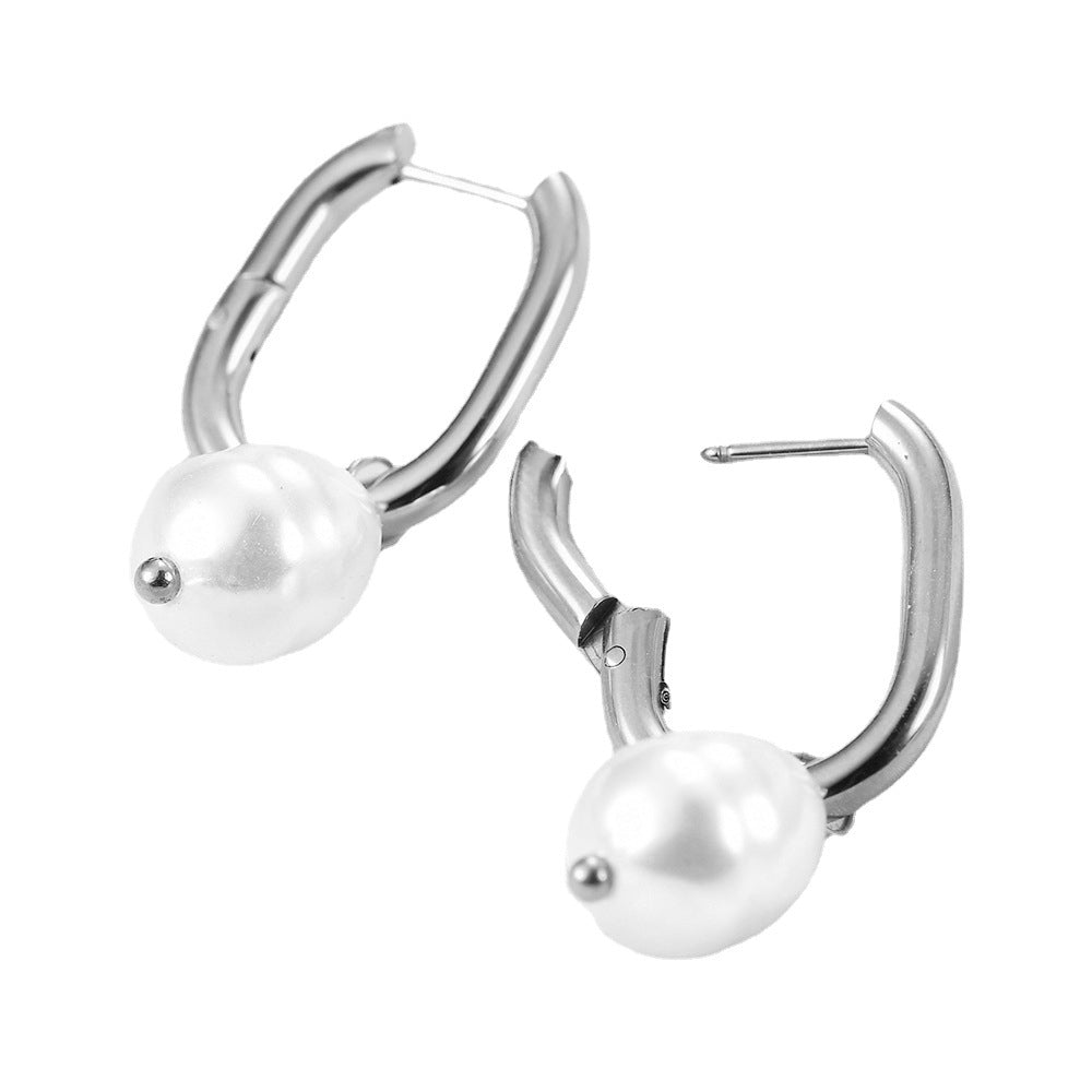 Women's Imitation Pearl U-shaped Hollow Stainless Steel Fashion Simple Earrings
