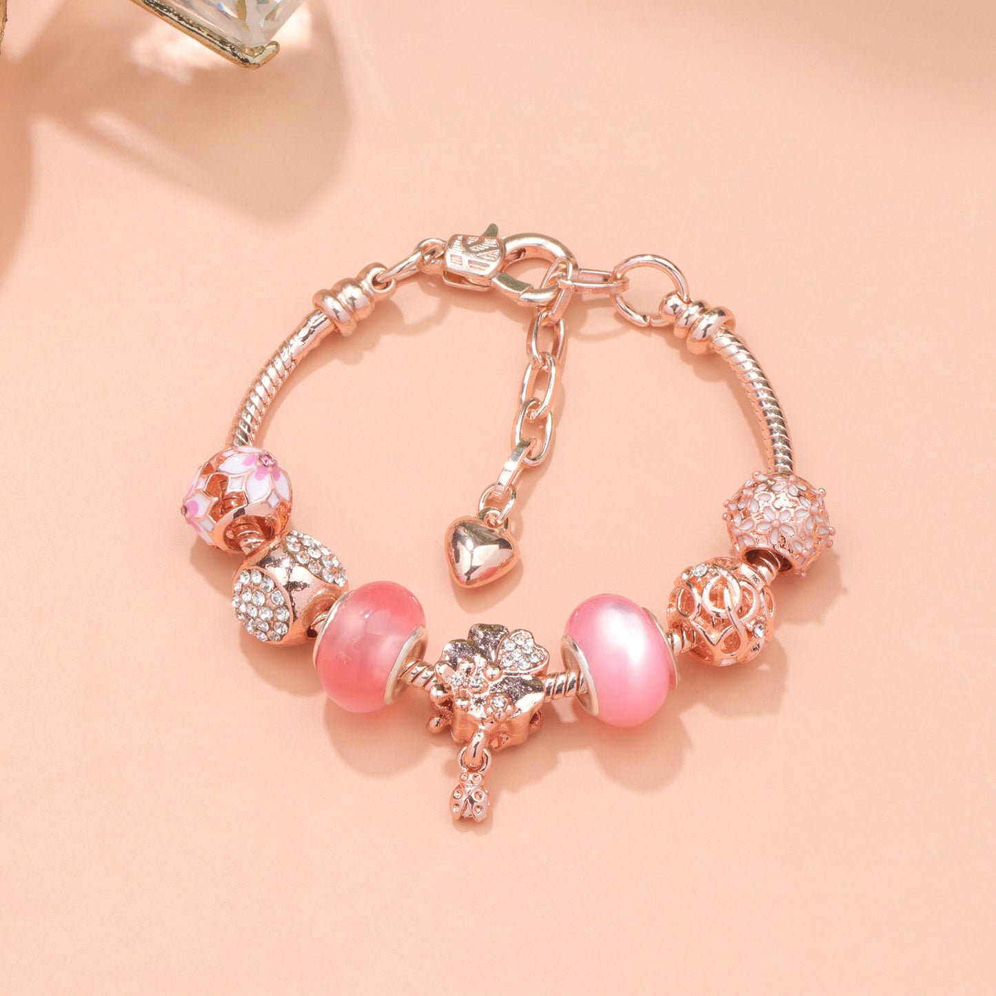 Bracelets finis en strass de luxe en perles d'or rose