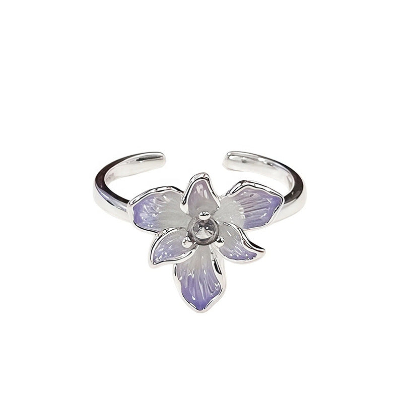 Crystal Purple Diamond Simple Quiet Double Flower Niche Intellectual Gentle Rings