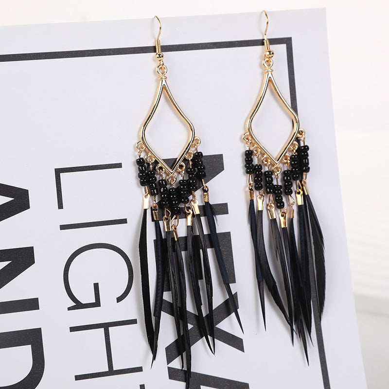 Bohemian Feather Rhombus Dopamine Summer Seaside Ethnic Earrings