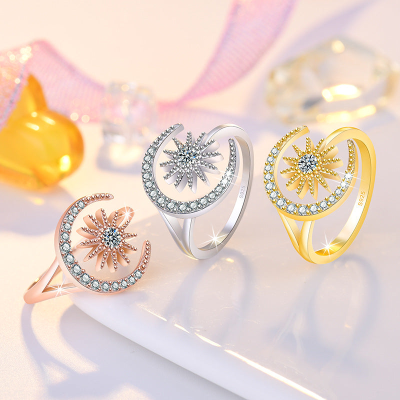 Rhinestone Star And Moon Open Cold Rings