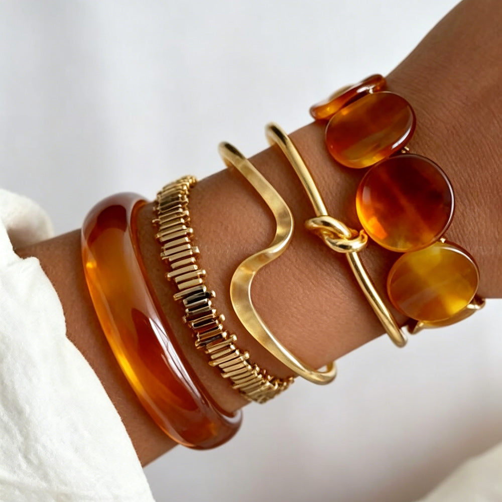 Stitching Round Metal Texture Glossy Hug Spring Bracelet