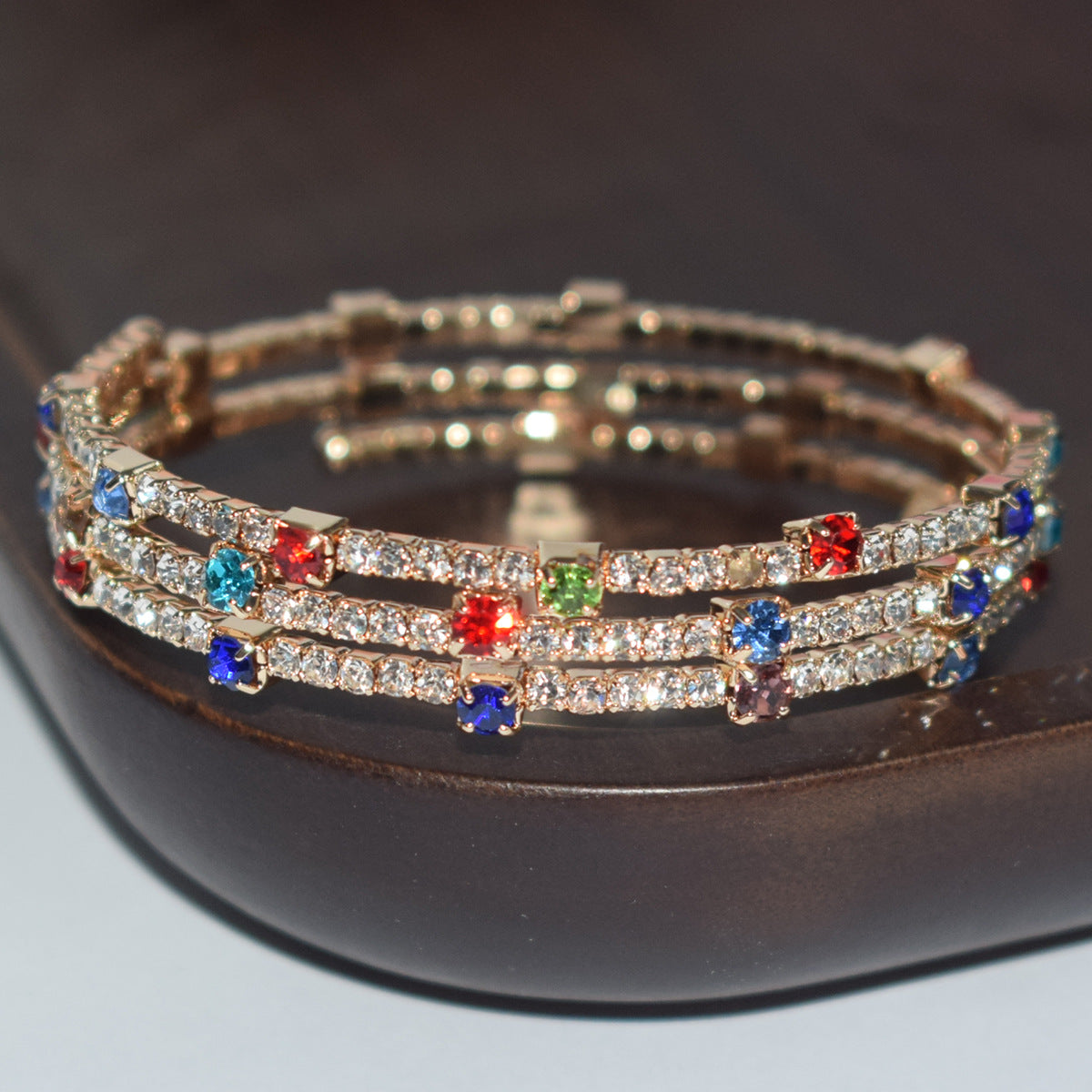 Fashion Gold Sier Color Rows Rhinestone Open-ended Winding Bracelet