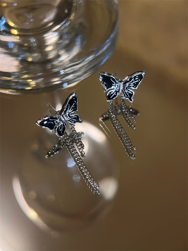 Boucles d'oreilles de tempérament personnalisé pour femme, papillon noir Cool