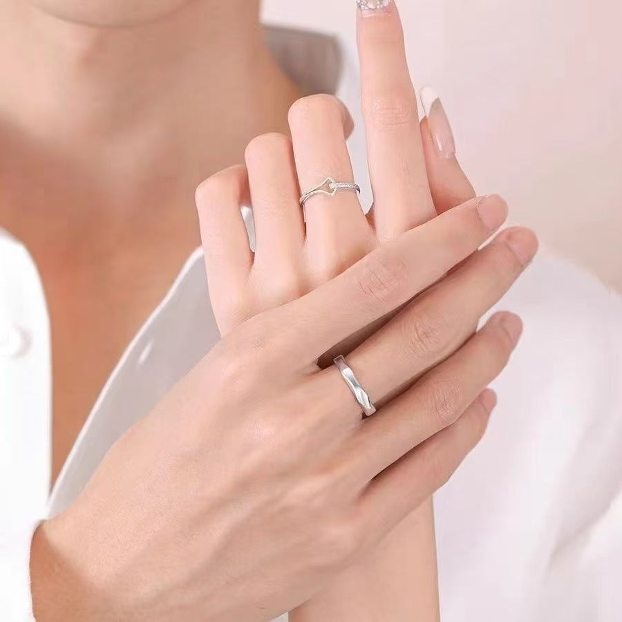 Women's & Men's Sterling Sier One Pair Simple Couple Trendy Valentine's Day Gift Ring