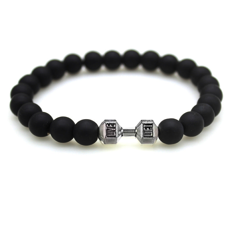 Volcanic Stone Black Matte Alloy Dumbbell Energy Bracelets