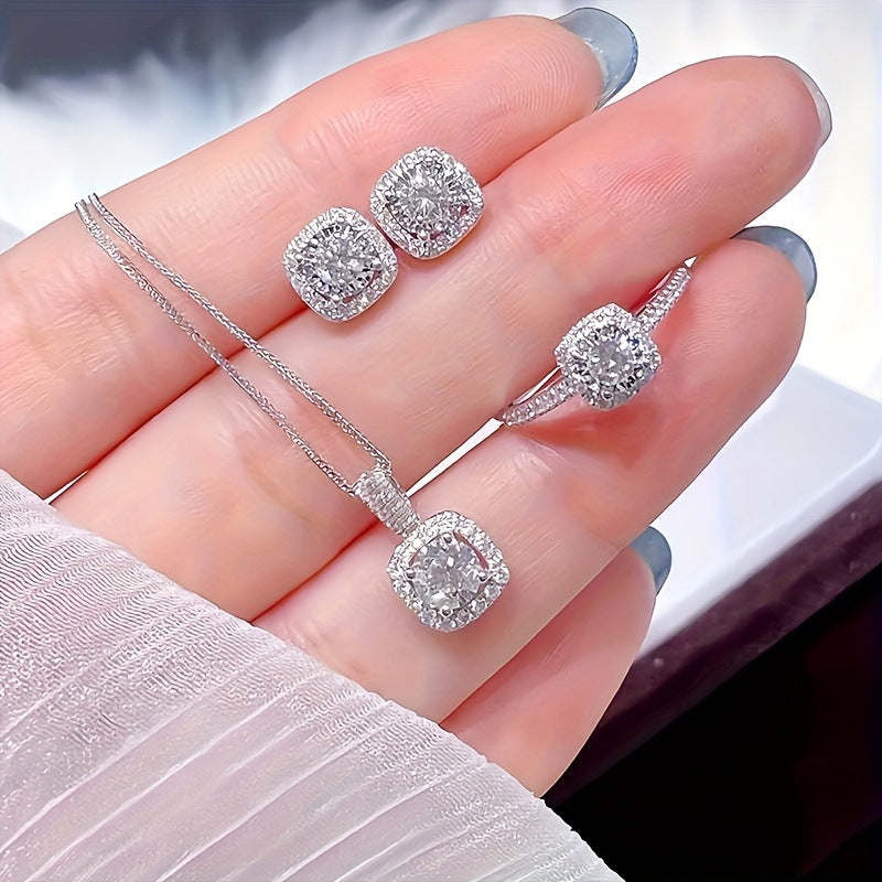 Luxury High-grade Full Rhinestone Zircon Ear Of Jewelry Set
