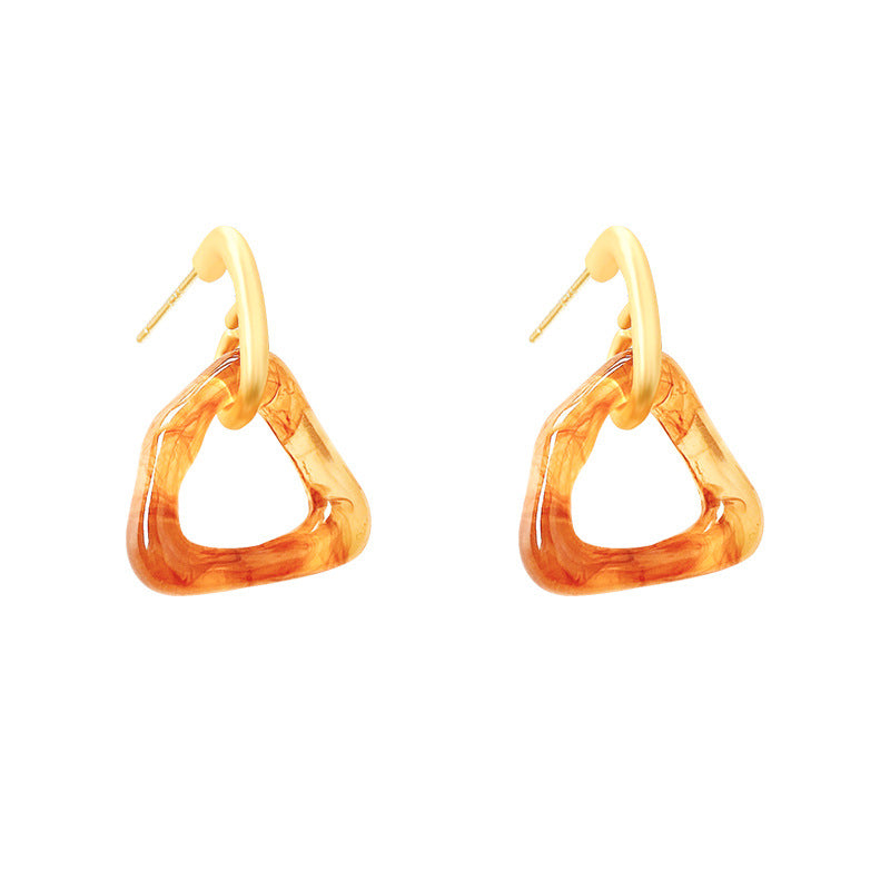 Women's Sier Needle Irregular Amber Triangle Retro Earrings